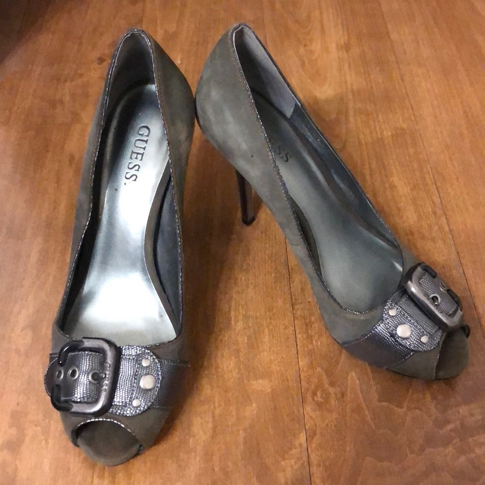 Silver Guess Heels with Buckle Detail